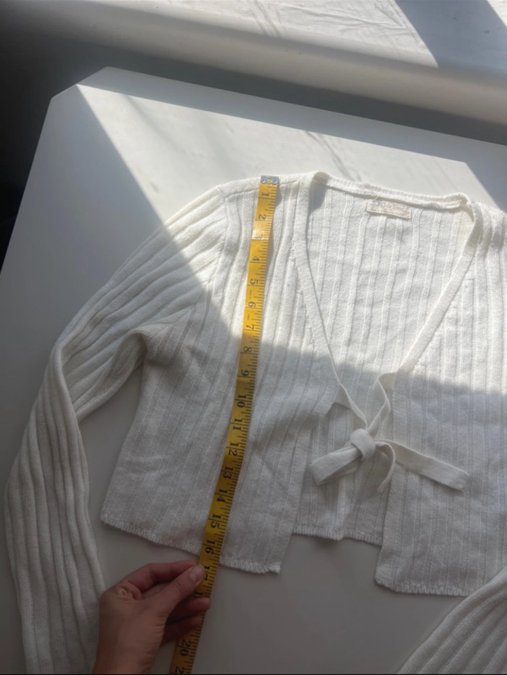 Cream Ribbed Tie-Front V-Neck Cardigan